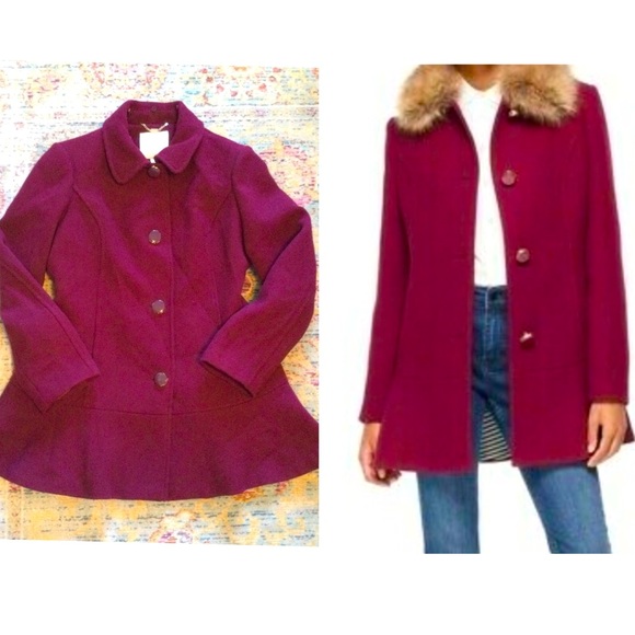 kate spade Jackets & Blazers - Kate Spade AS SEEN ON RIVERDALE Flounce Coat Jacket Wool Lined Burgundy Wine red